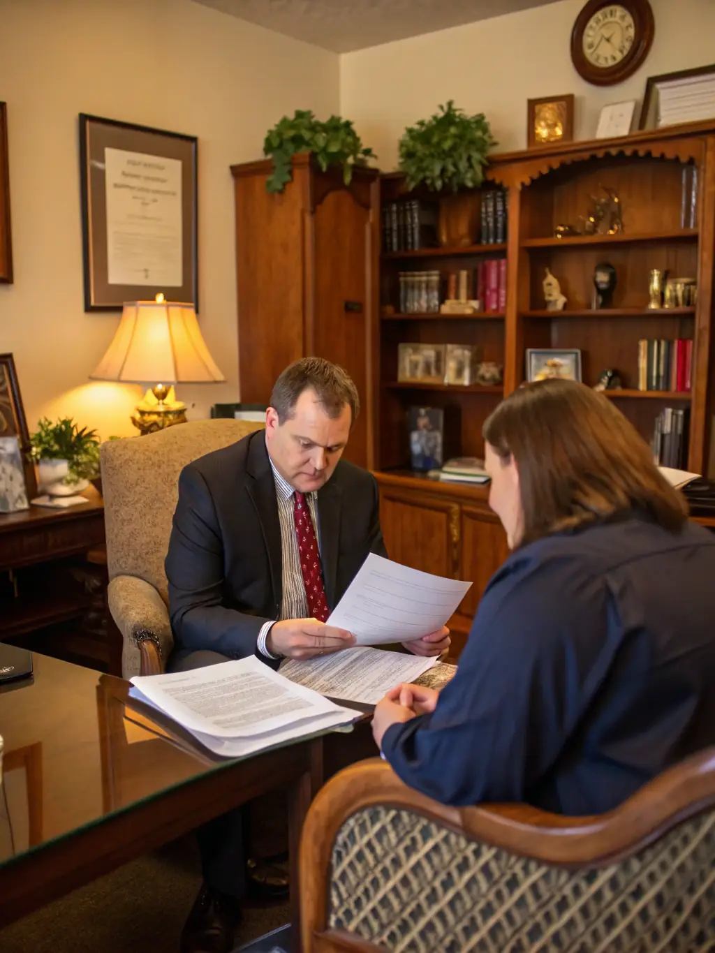 A photograph of a lawyer consulting with a client, demonstrating the personalized support and guidance offered by Parigi & Co Solutions LLC in T Visa and U Visa cases.